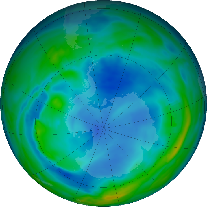 Antarctic ozone map for 08 June 2023